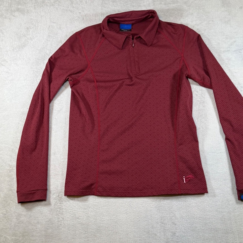 Irideon Riding Wear‎ Womens Medium Burgundy Diamond Grid Quarter Zip Equestrian
